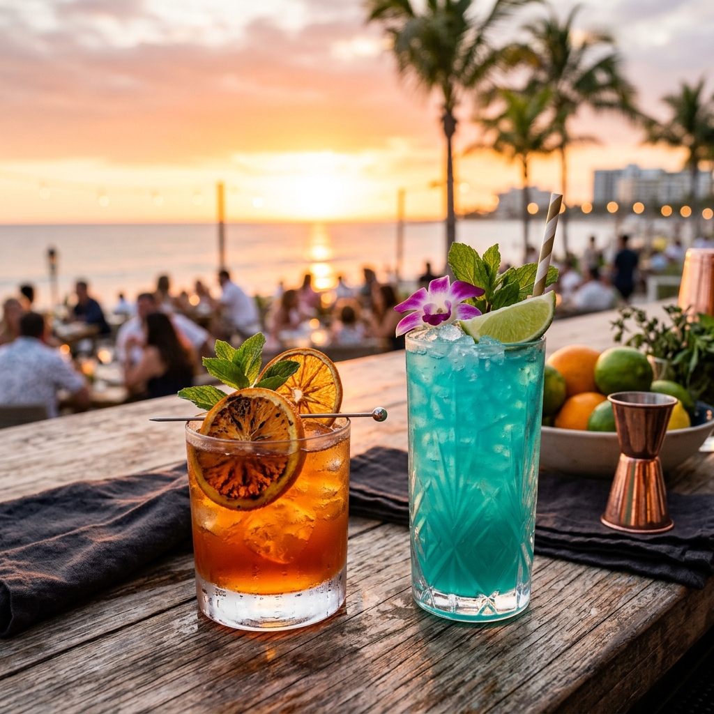 Sundowner cocktails at Novu Alibaug — golden hour drinks